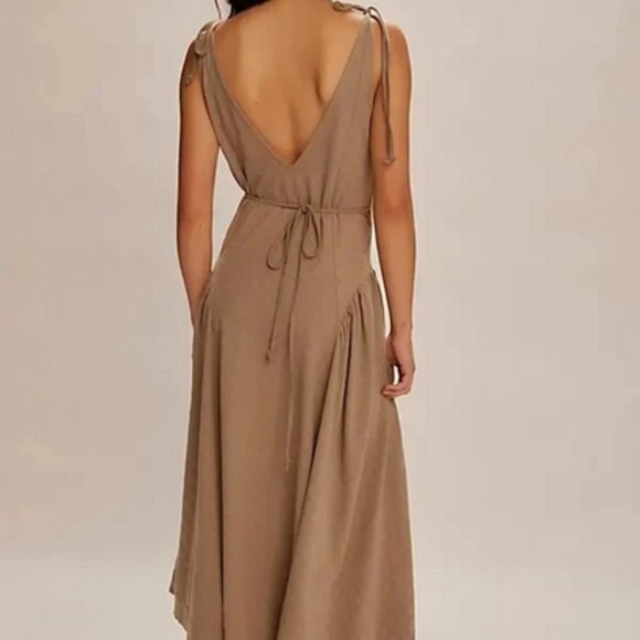 Free People Maisie Midi Dress Sleeveless Wrap V Neck Straps Tie XL - Picture 2 of 3